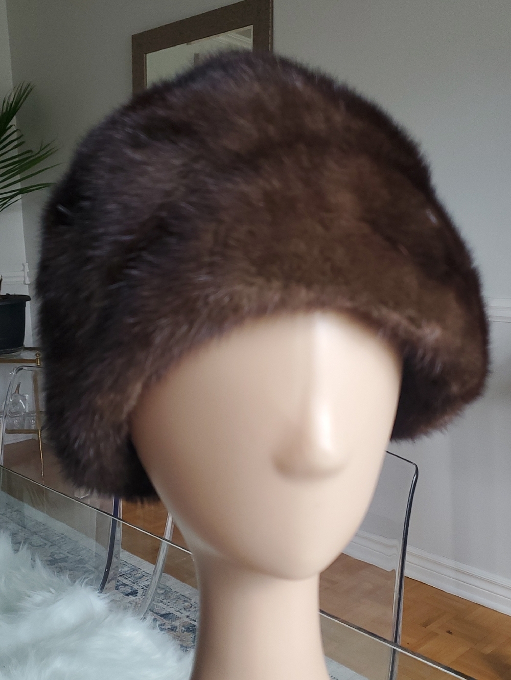 Vintage Real Mink Classic Brown Fur Helmet Hat